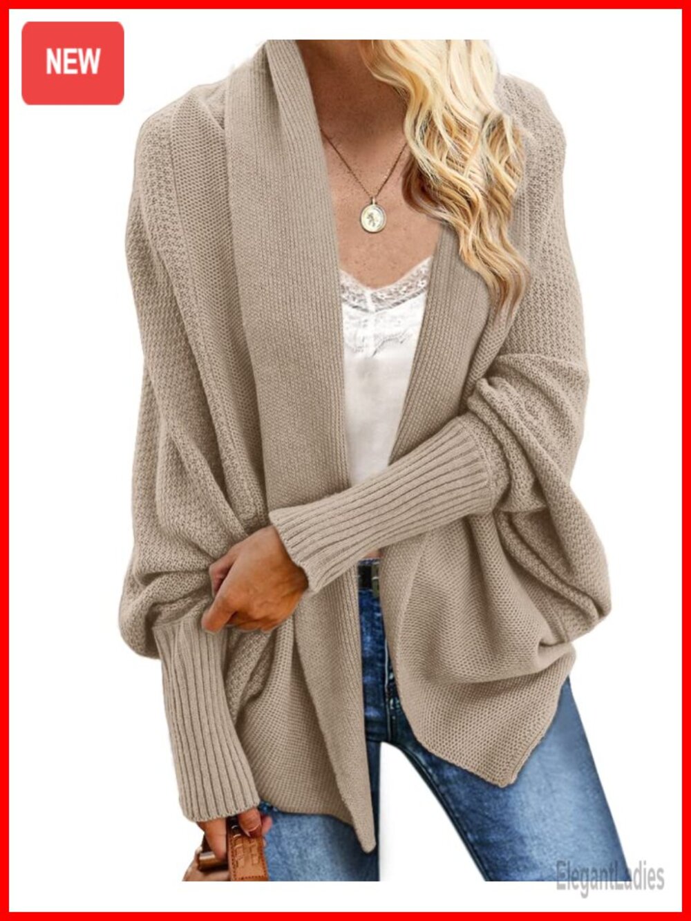 Women's Cable Knit Batwing Oversized Cardigan Sweater